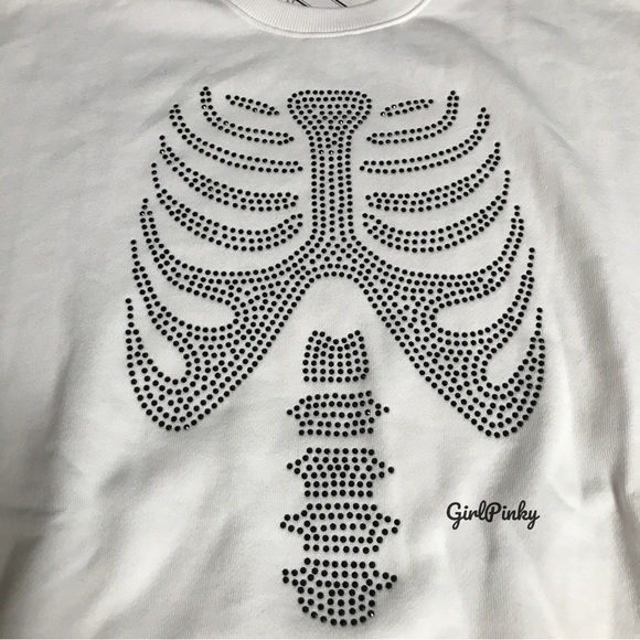VS PINK BLING HALLOWEEN SWEATSHIRT WHITE & BLACK SKELETON RHINESTONE XS-XXL - Picture 2 of 8